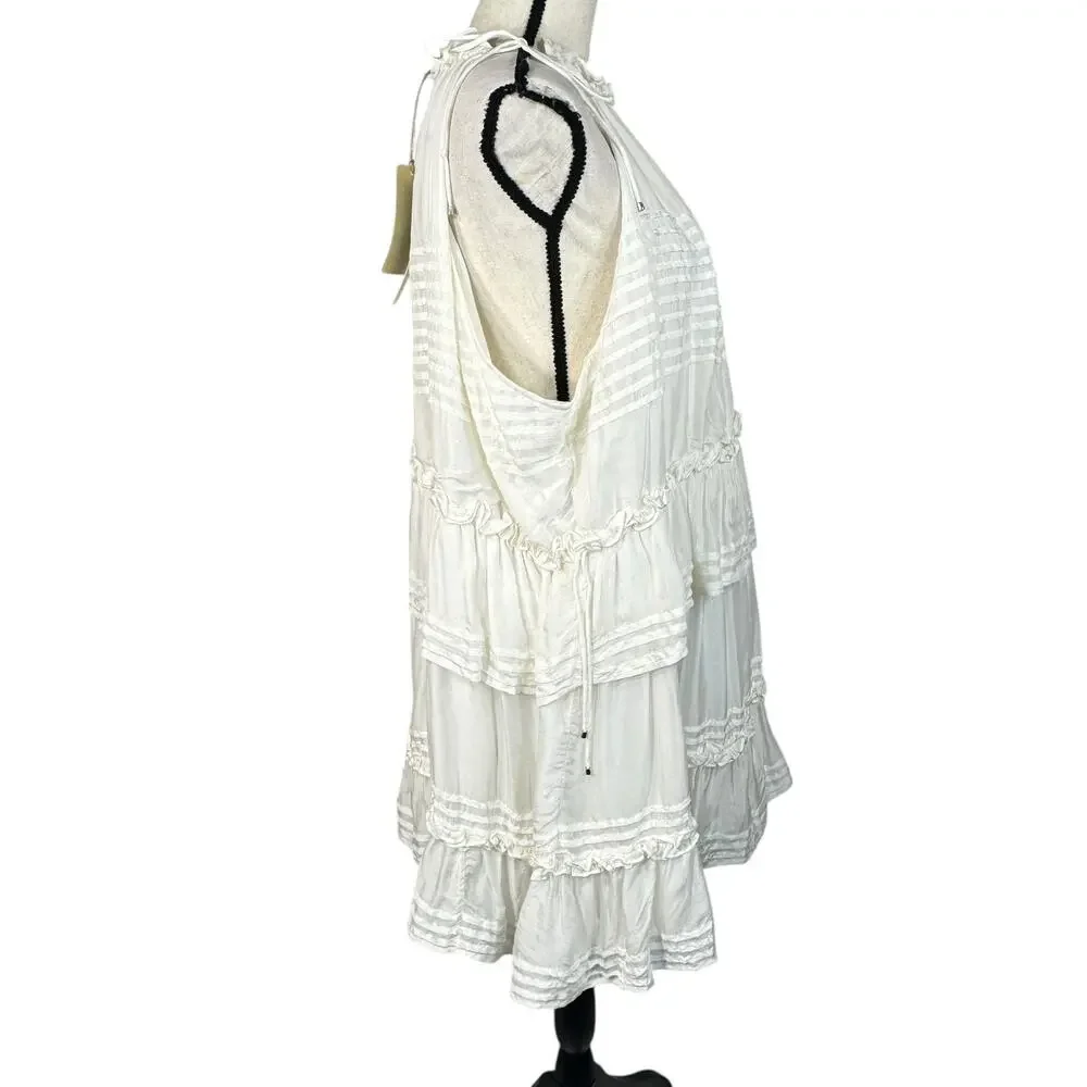 Anthropologie Let Me Be 1X-Large Halter Mini Dress Tiered Tie Shoulder Ruffled - Picture 7 of 16